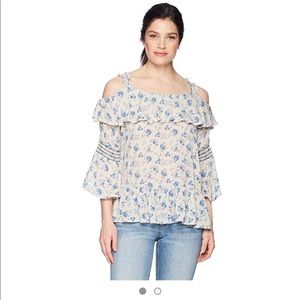 Democracy Cold Shoulder Flounce Hem Blouse